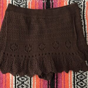 Free People Brown Skorts with Intricate Crochet Design